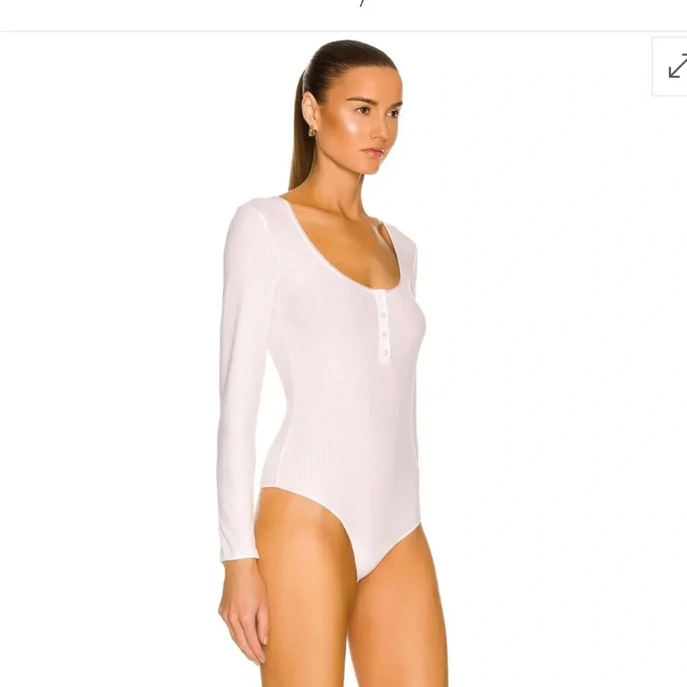 Wolford White Ribbed Long Sleeve Henley Bodysuit - Picture 16 of 16